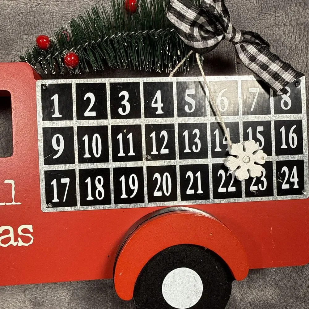 Red Truck Days Til Christmas Countdown Calendar 13”Snowflake Magnet Used